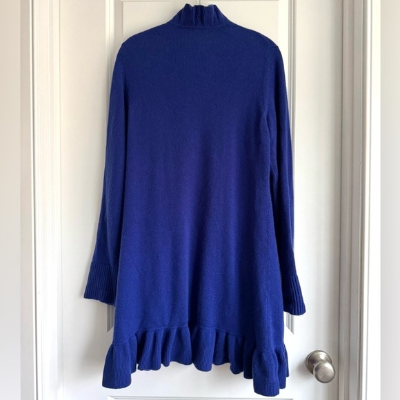 Kinross Cashmere Royal Blue Longline Open Front Cardigan Sweater Ruffle Trim L - Picture 6 of 6